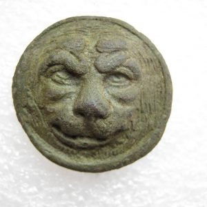 Bronze lion head with fastenings - possible cockade or part of personal uniform decoration. Napoleonic Grand Army in Russian campaign of 1812.